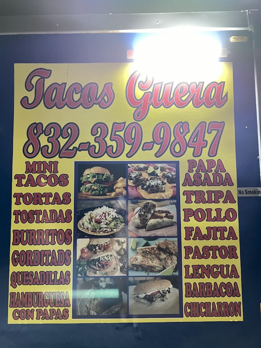 Tacos Guera (Food Truck) menu board