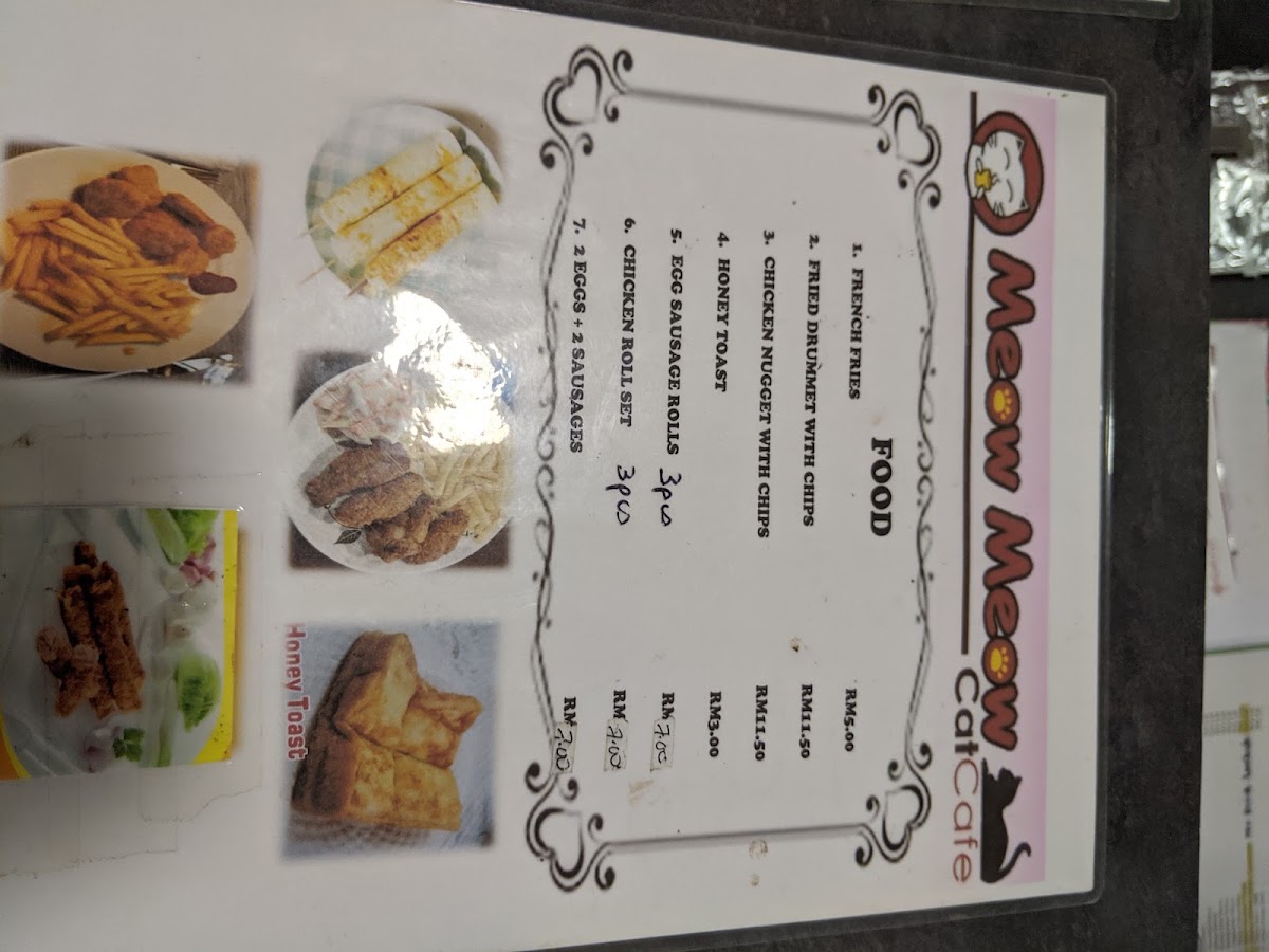 Meow Meow Cat Cafe menu board