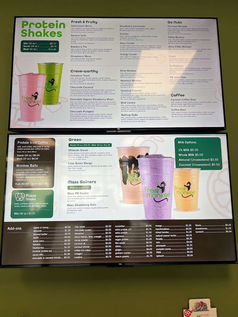 The Fresh Monkee Vernon menu board