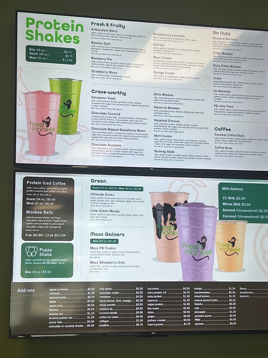 The Fresh Monkee Vernon menu board
