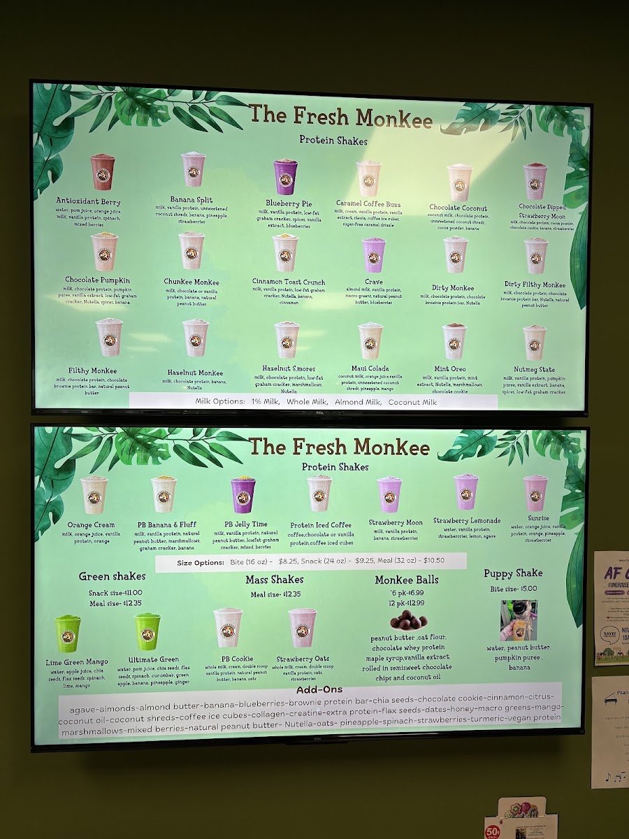The Fresh Monkee Vernon menu board