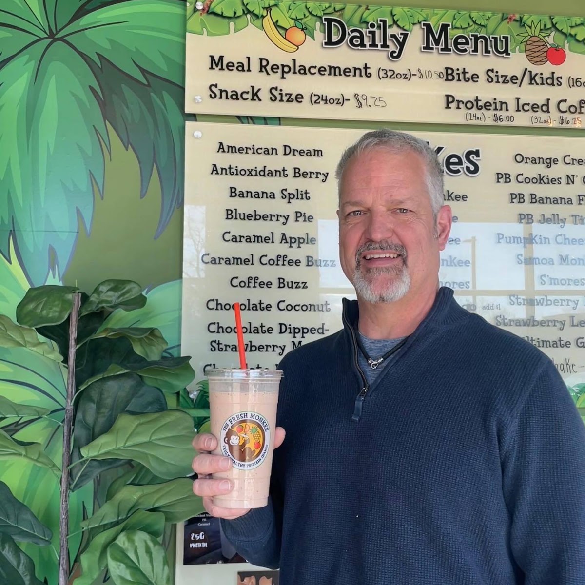 The Fresh Monkee Vernon menu board