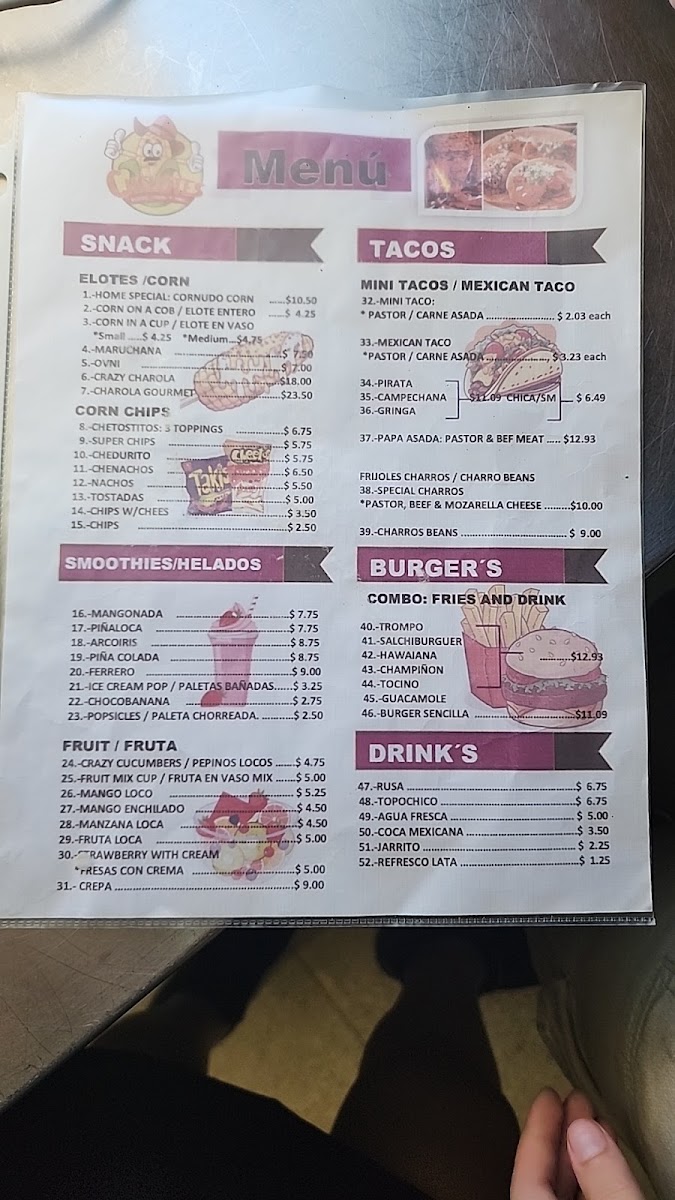 Chelotes menu board