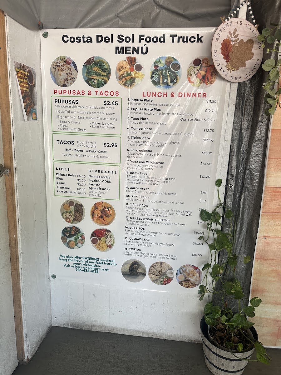 Costa Del Sol Food Truck menu board