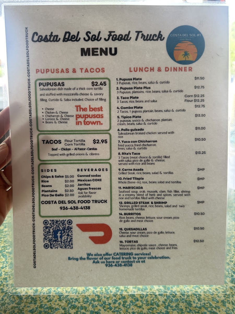 Costa Del Sol Food Truck menu board