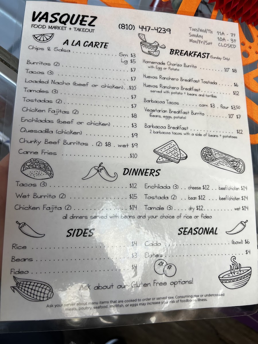 Vasquez Food menu board