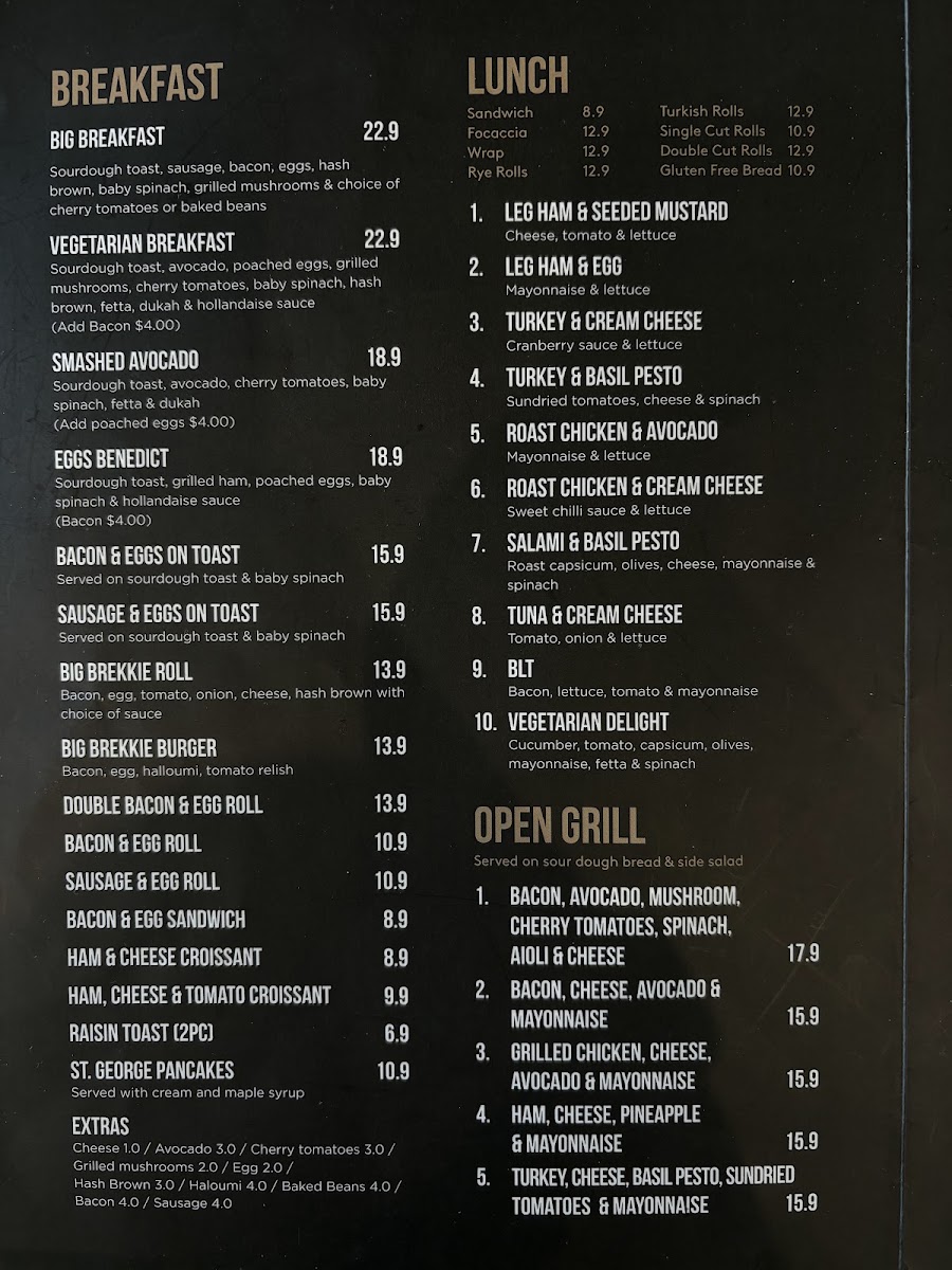 St. Georges Bakehouse Playford menu board