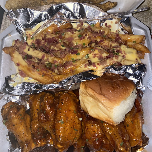 Chicken Wings and Loaded Bacon Cheese Fries