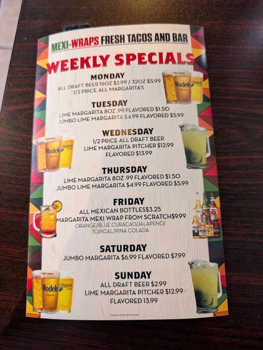 Mexi-Wraps | Fresh Tacos and Bar menu board