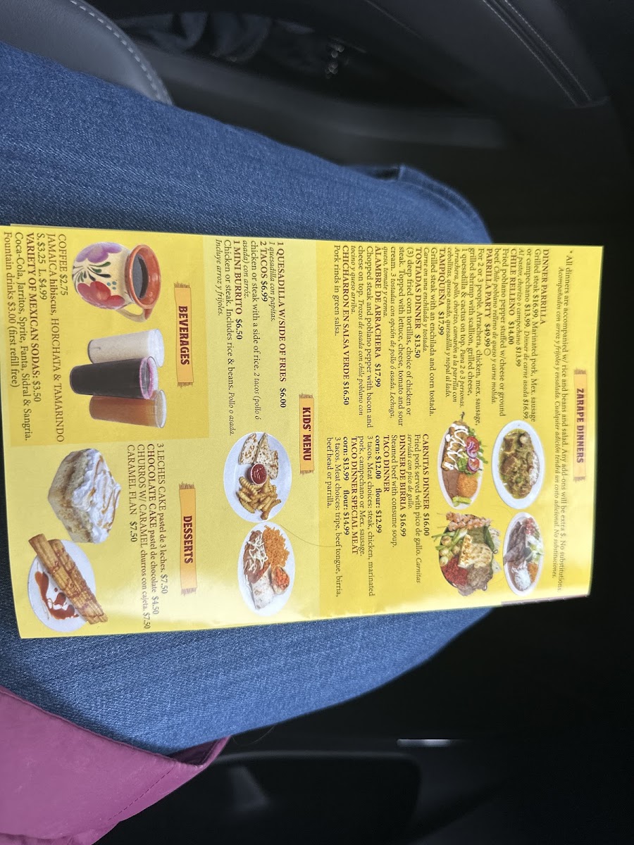 El Zarape menu board