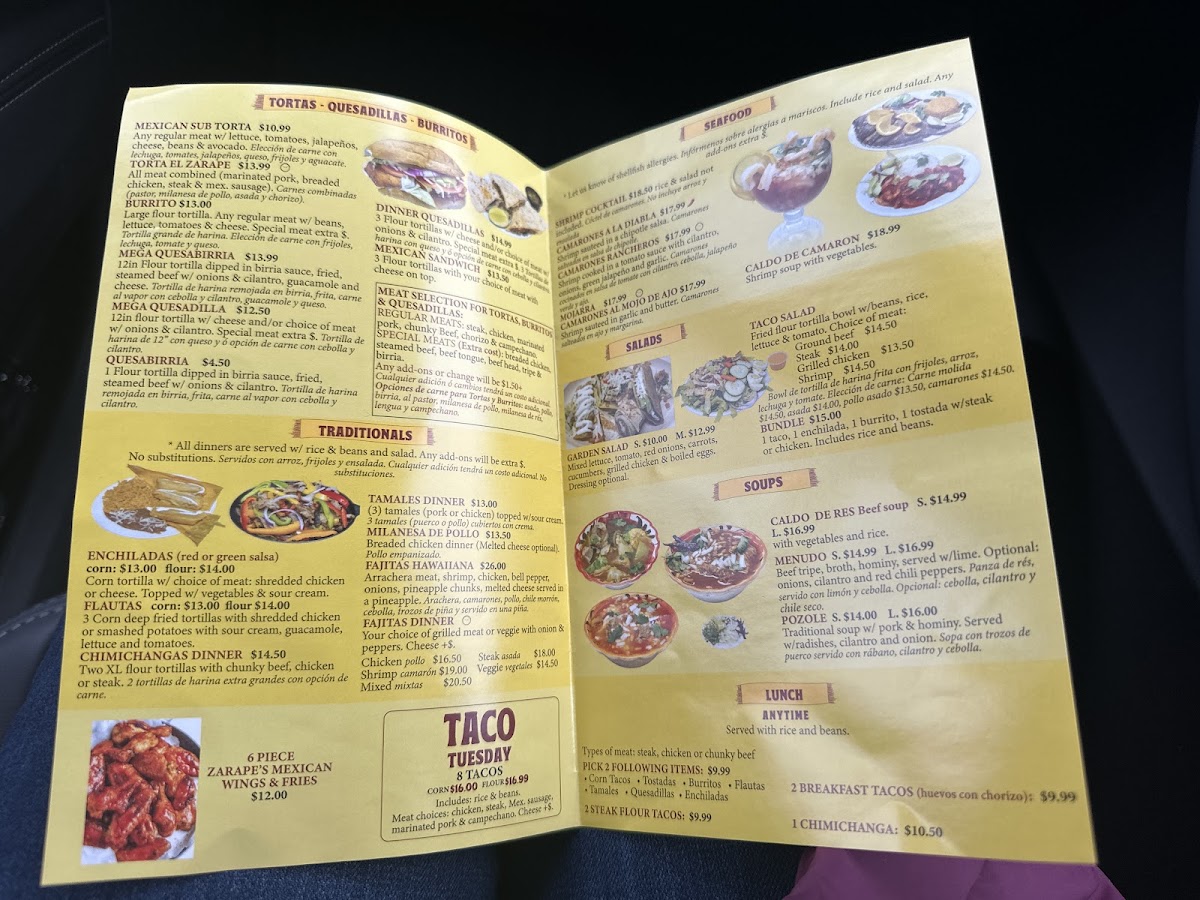 El Zarape menu board
