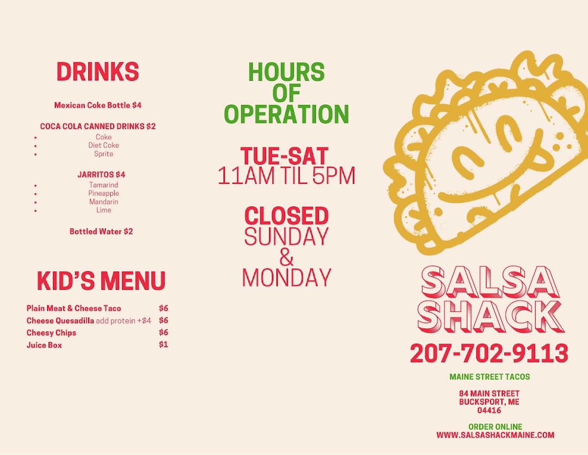 Salsa Shack Maine menu board