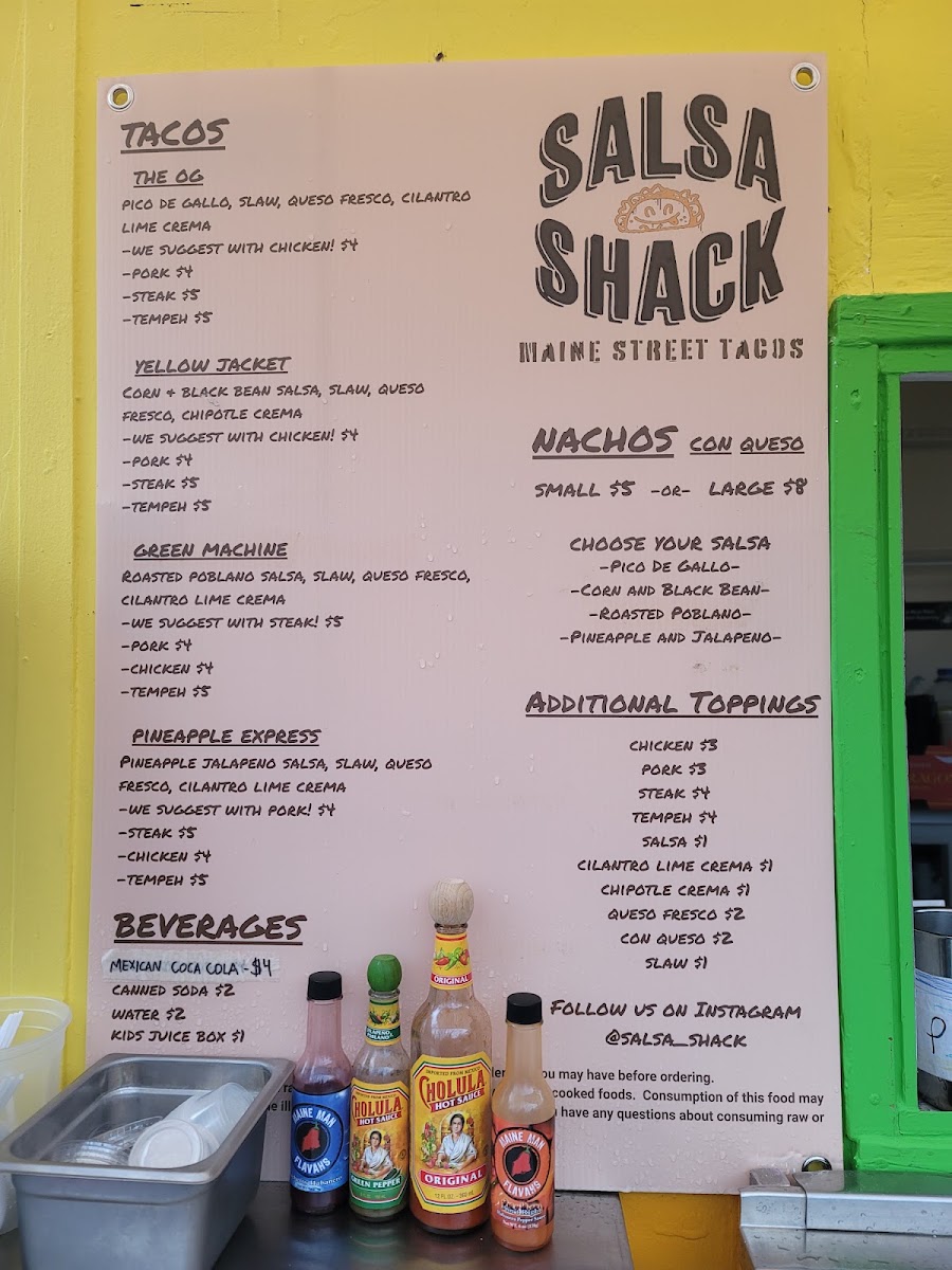 Salsa Shack Maine menu board