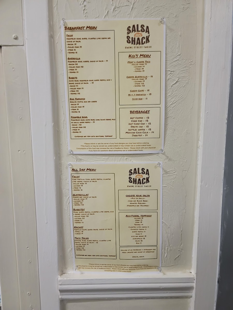 Salsa Shack Maine menu board