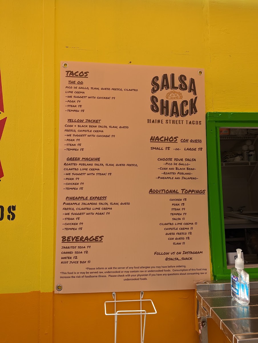 Salsa Shack Maine menu board