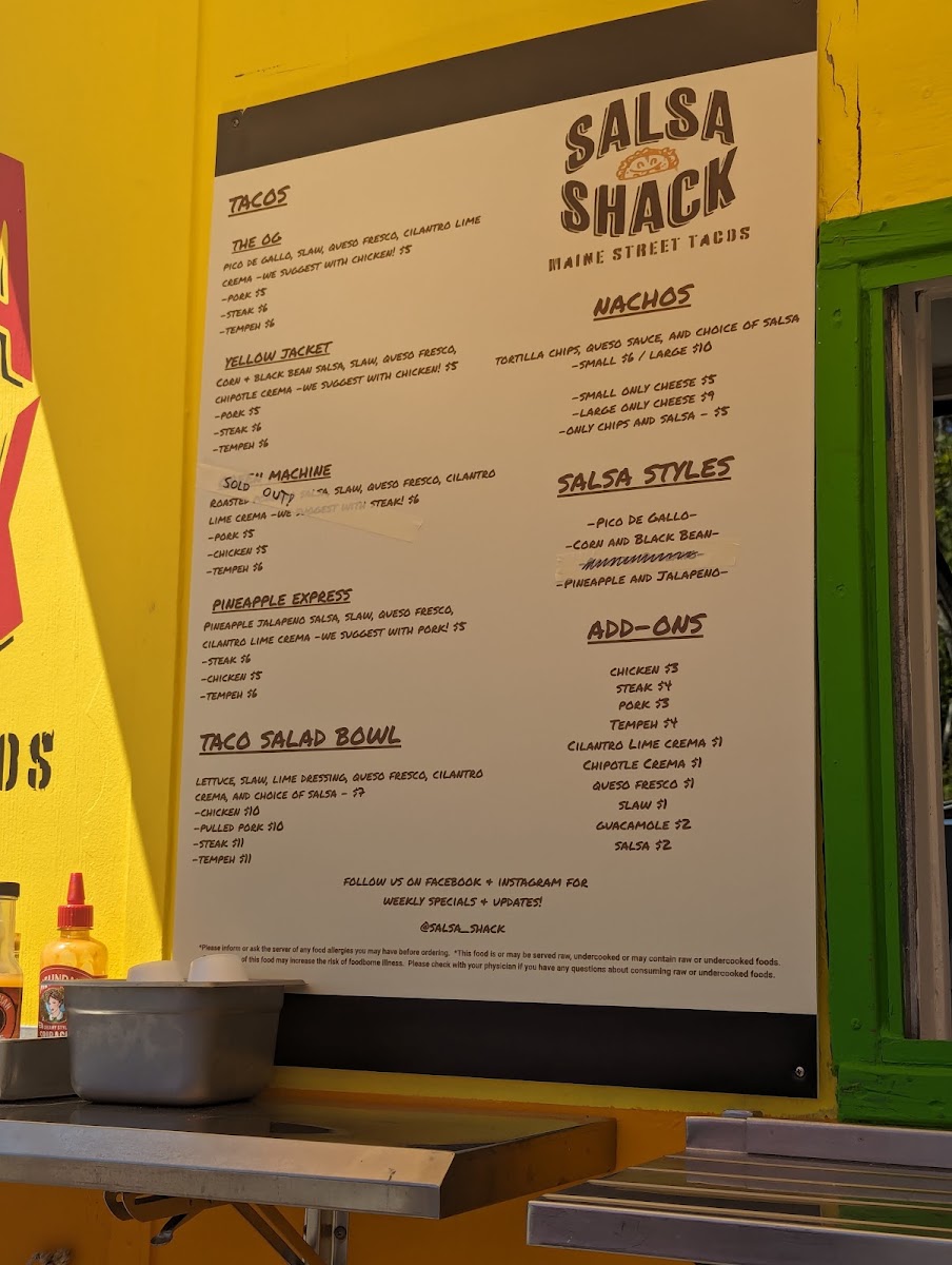 Salsa Shack Maine menu board