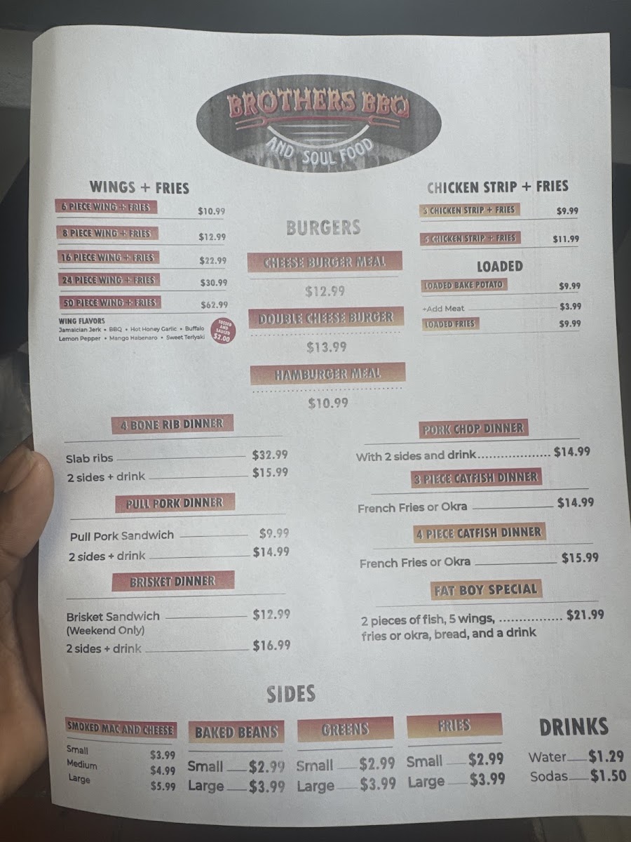Brothers bbq & soul food menu board