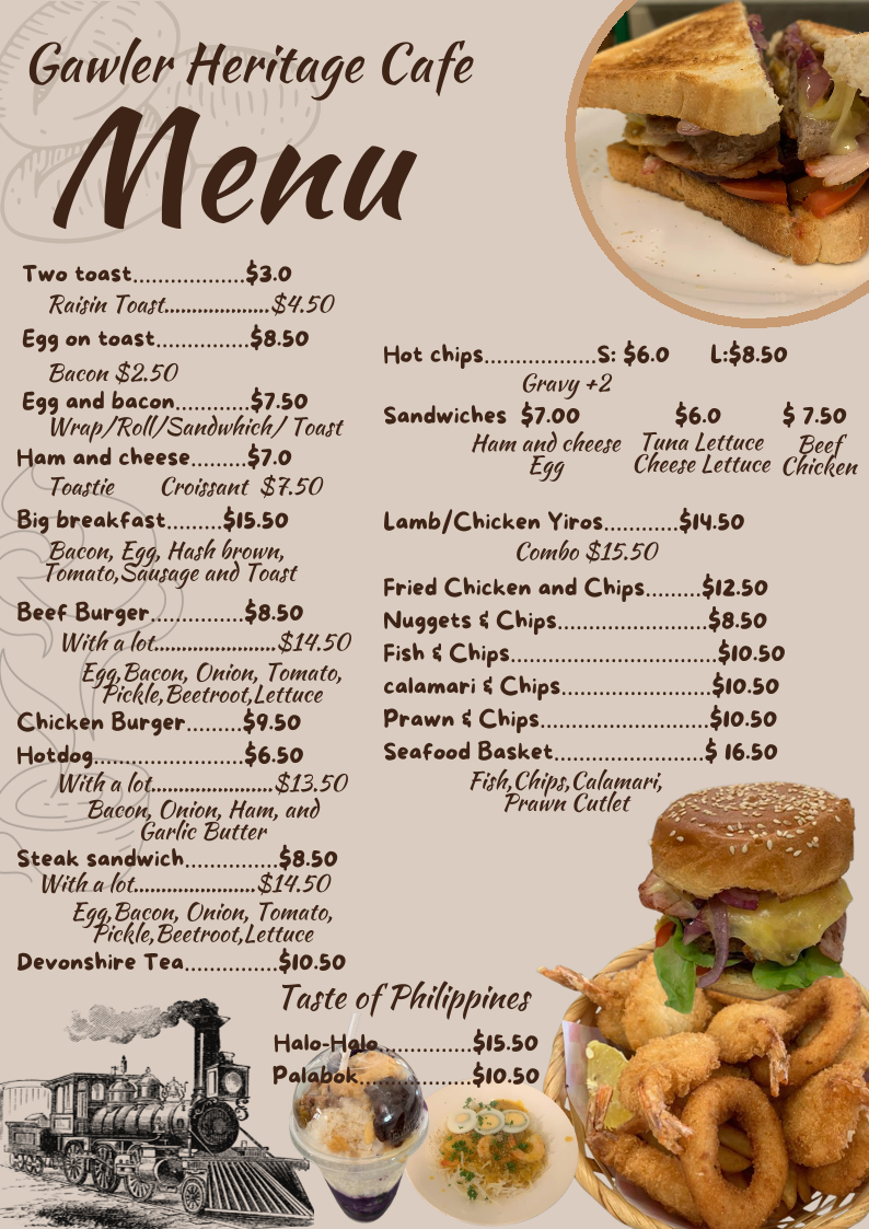 Gawler Heritage cafe menu board