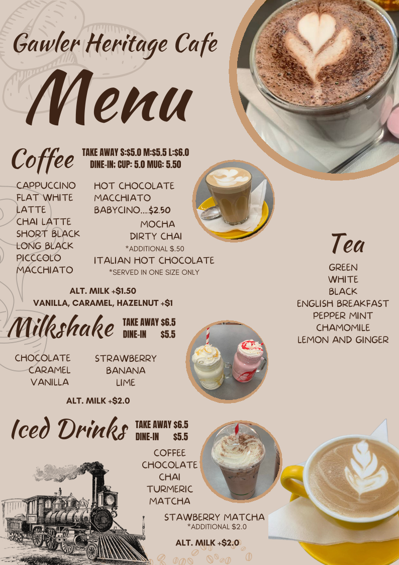 Gawler Heritage cafe menu board