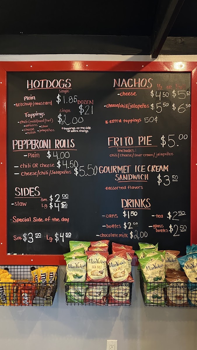 Weezer’s Hot Dog Shop menu board