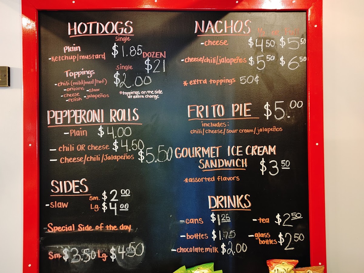 Weezer’s Hot Dog Shop menu board