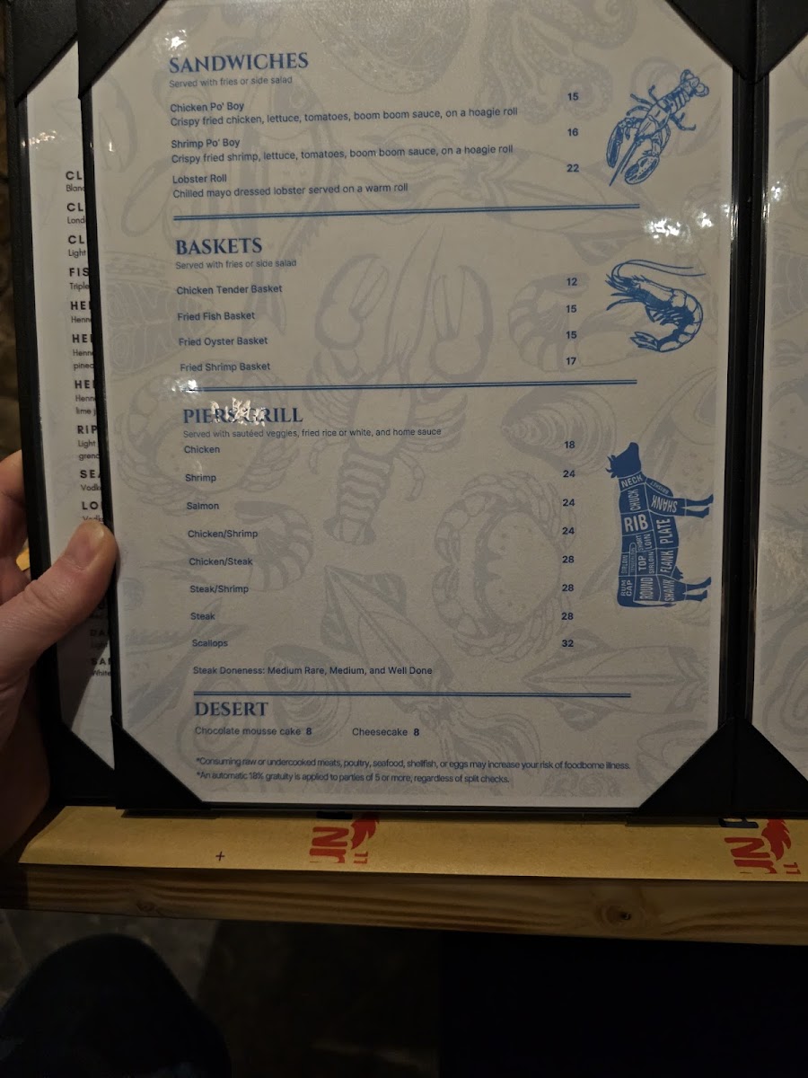 Piers Seafood & Grill menu board