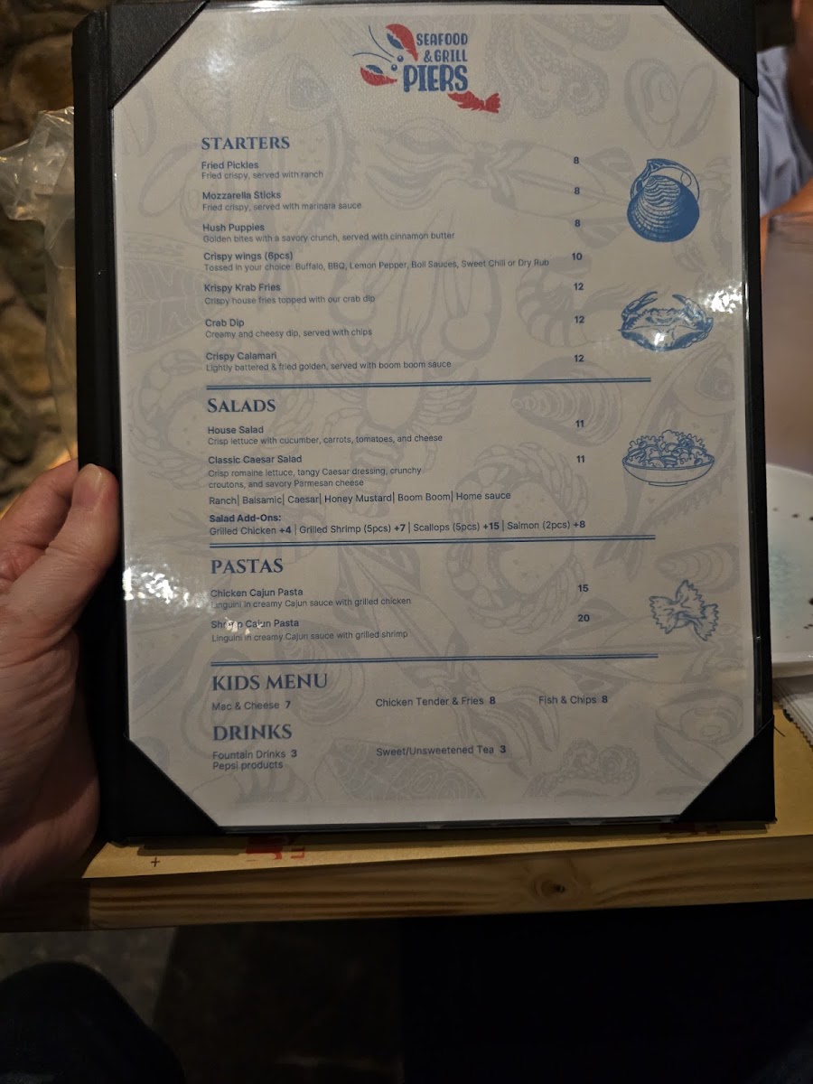 Piers Seafood & Grill menu board