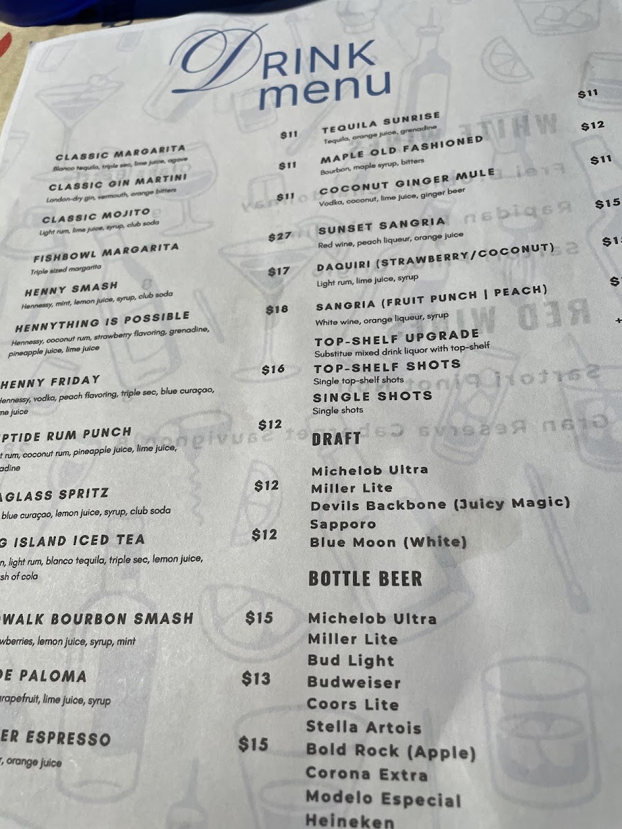 Piers Seafood & Grill menu board