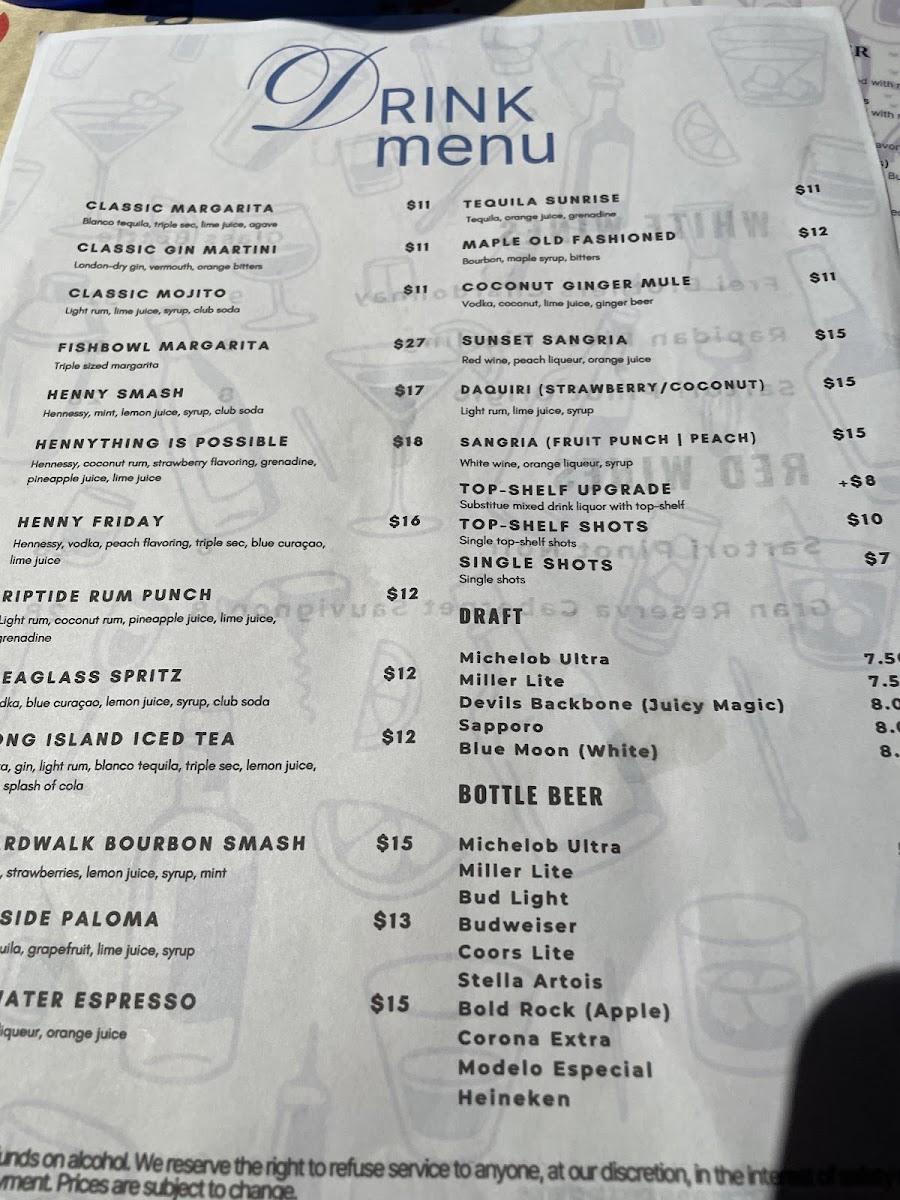 Piers Seafood & Grill menu board