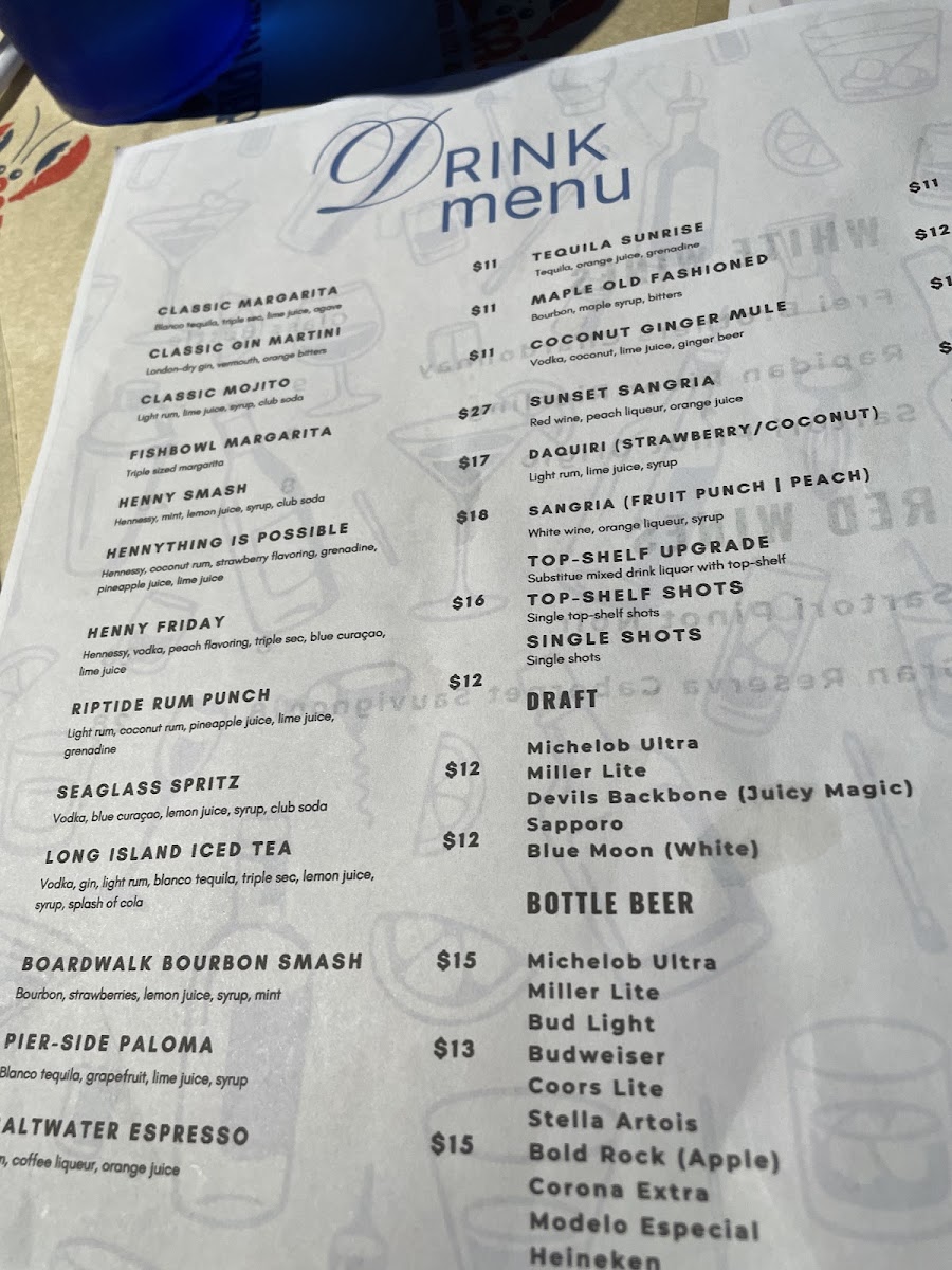 Piers Seafood & Grill menu board