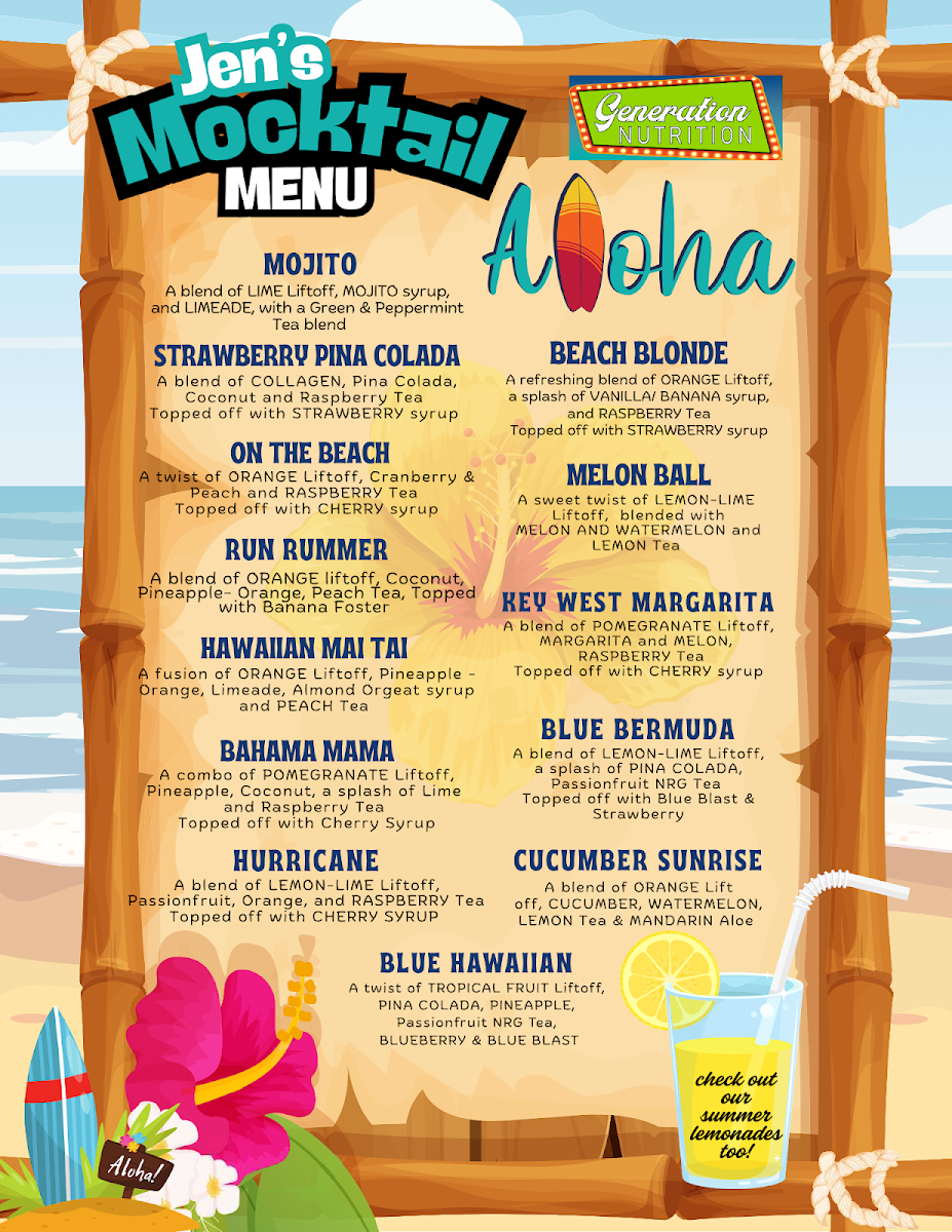 Generation Nutrition menu board