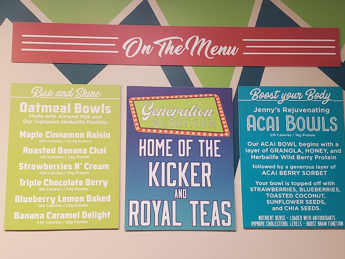 Generation Nutrition menu board