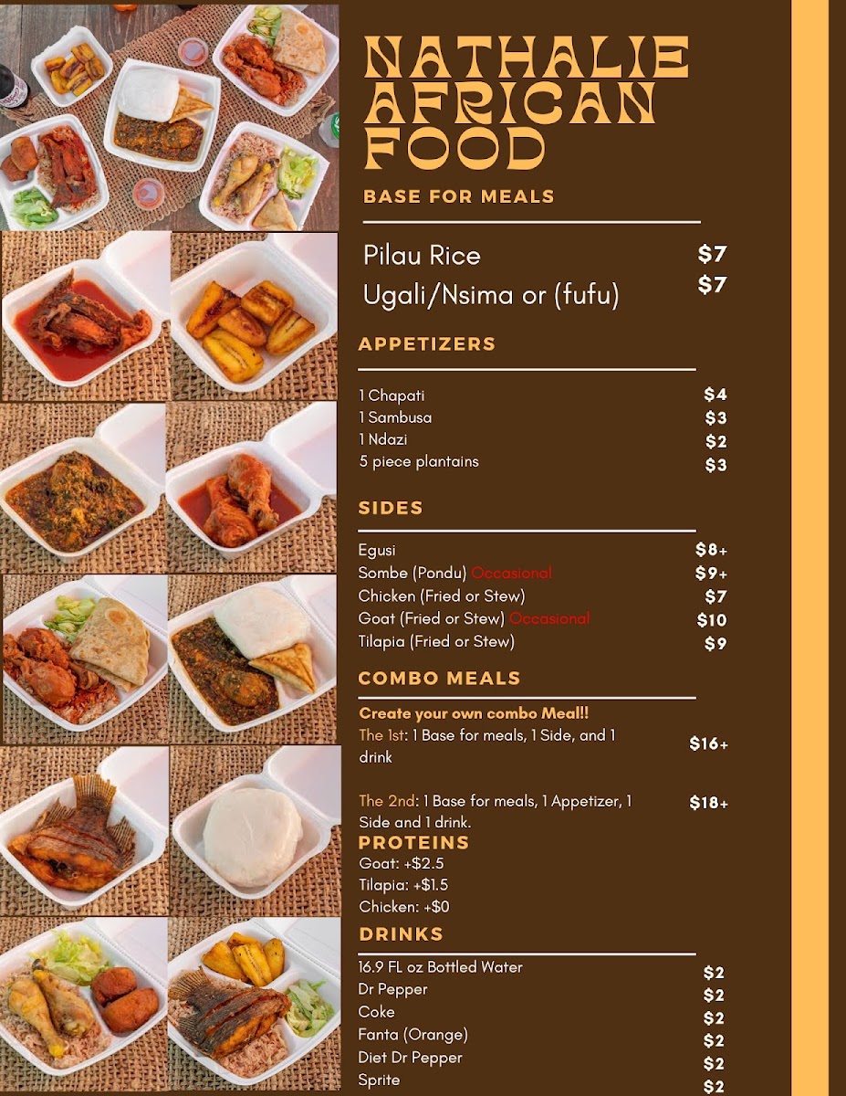Nathalie African food menu board