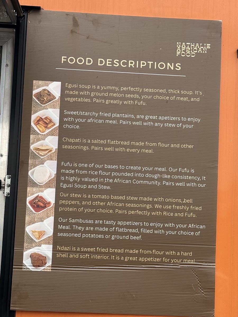 Nathalie African food menu board