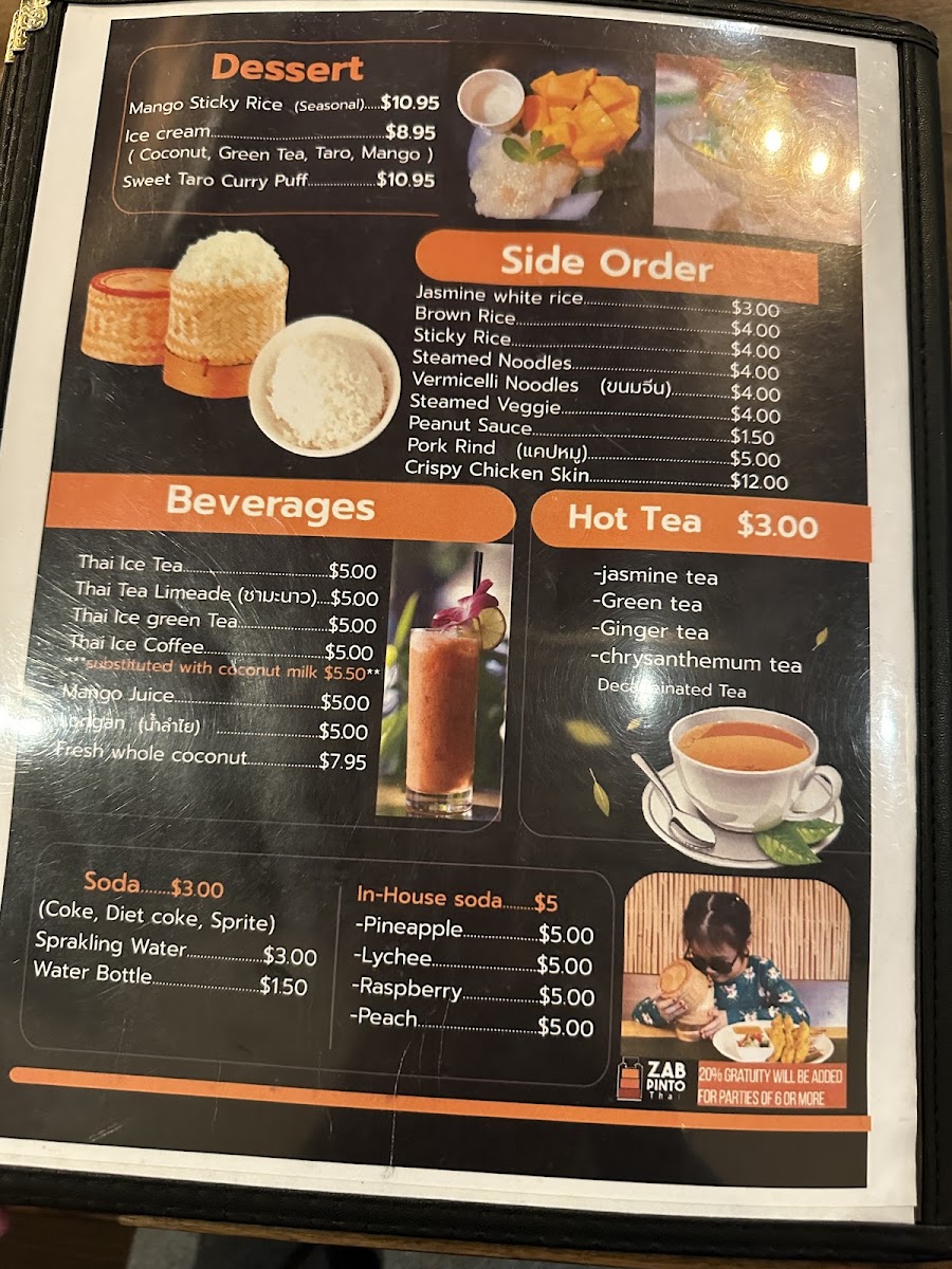 Zabpinto Thai PDX menu board