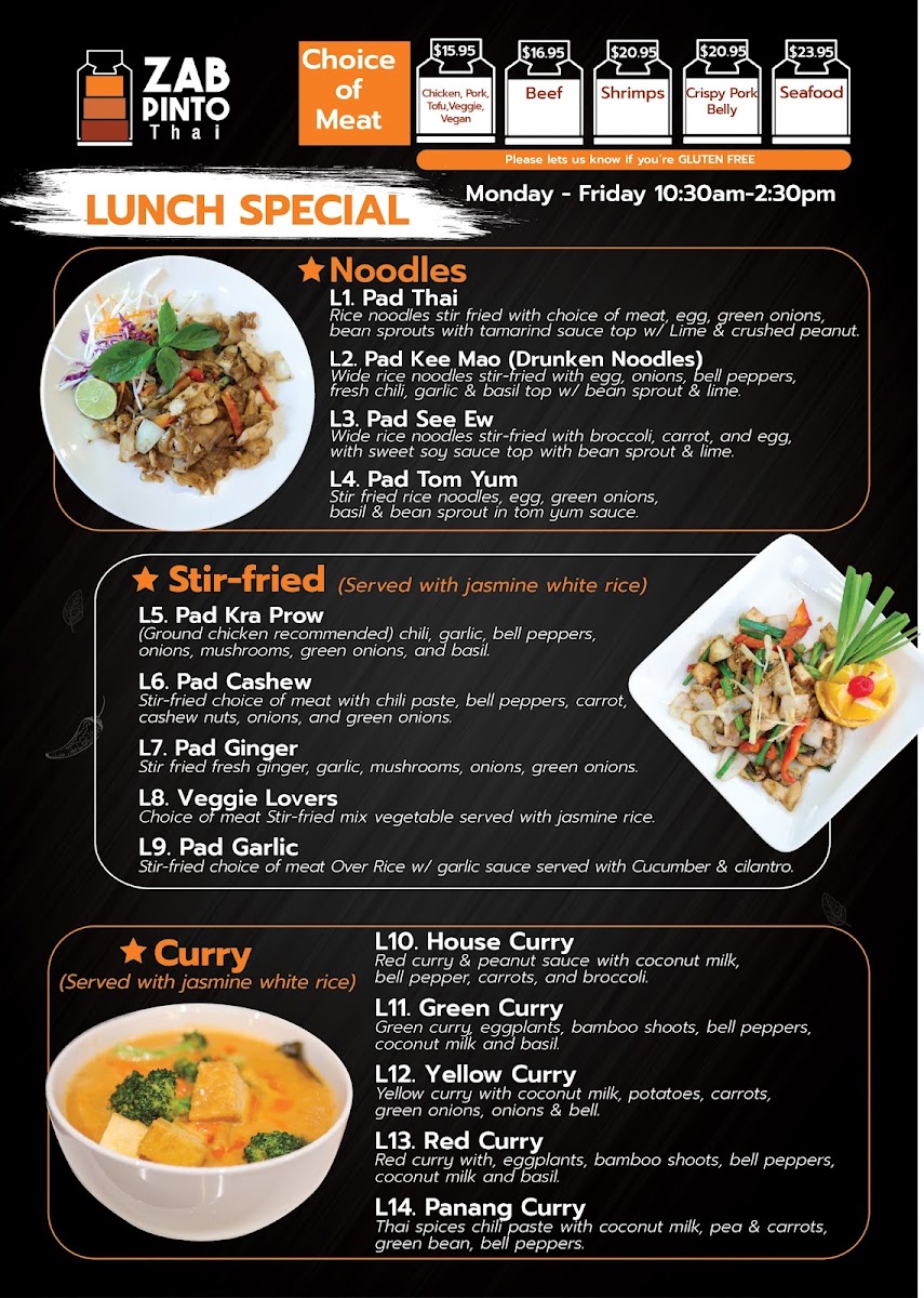 Zabpinto Thai PDX menu board