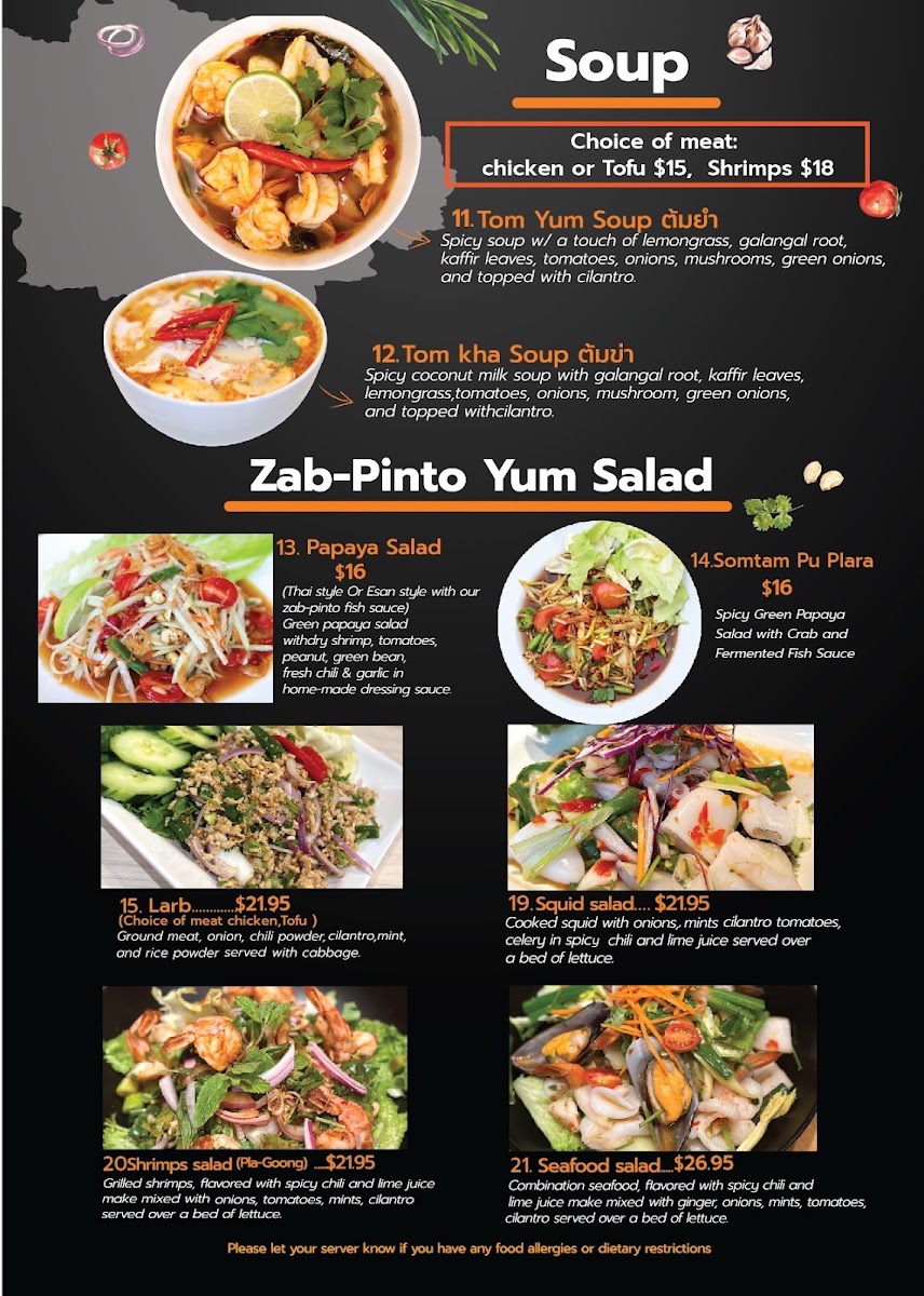 Zabpinto Thai PDX menu board