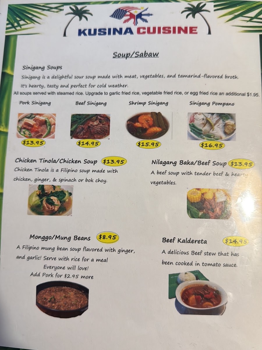 Kusina Cuisine menu board