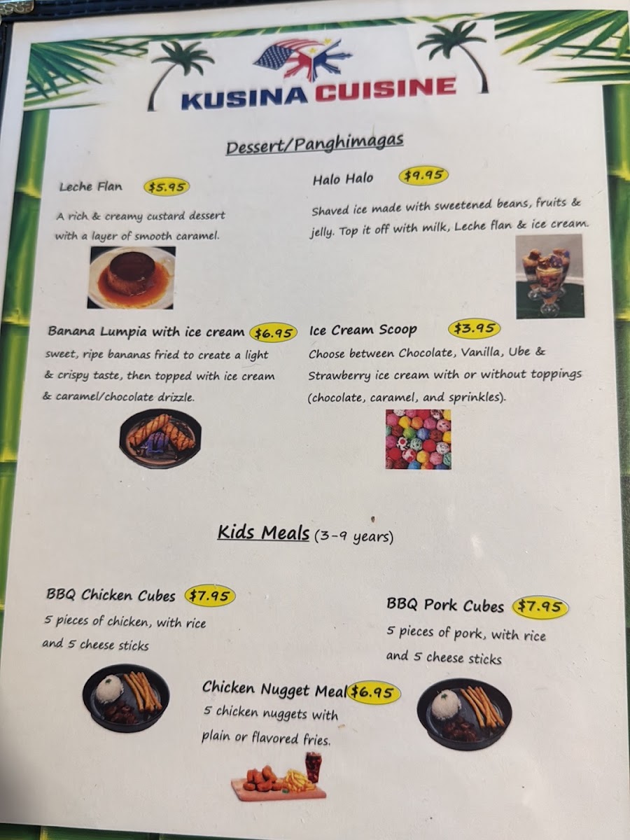 Kusina Cuisine menu board