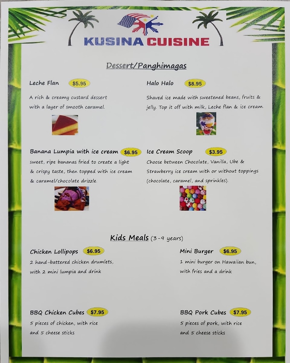 Kusina Cuisine menu board
