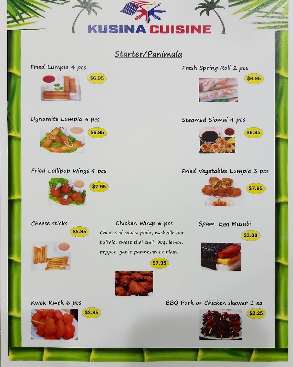 Kusina Cuisine menu board