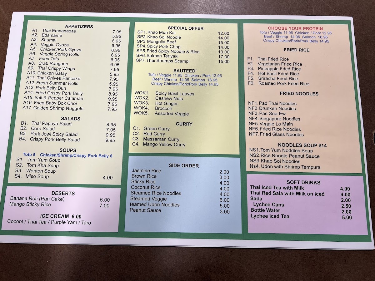 Thai Accent menu board