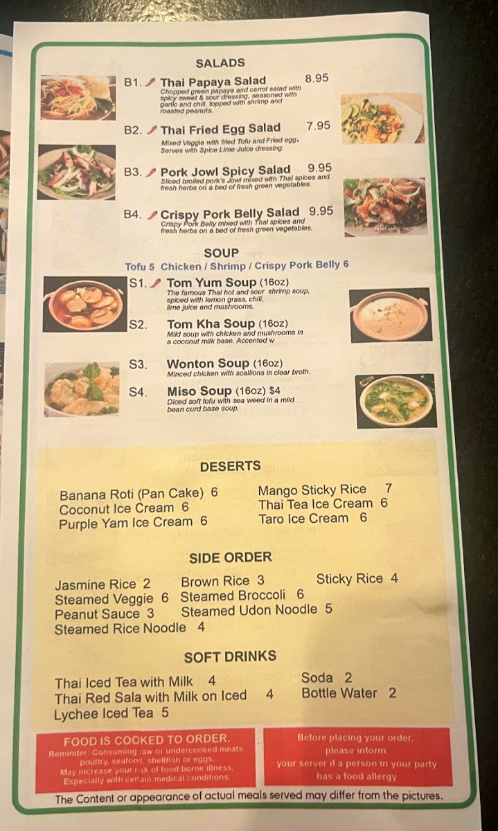 Thai Accent menu board