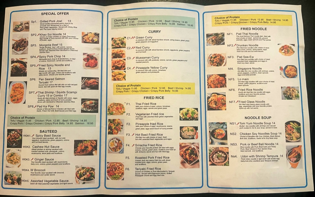 Thai Accent menu board