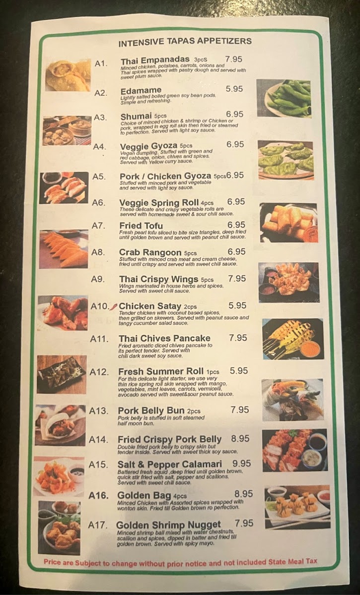 Thai Accent menu board