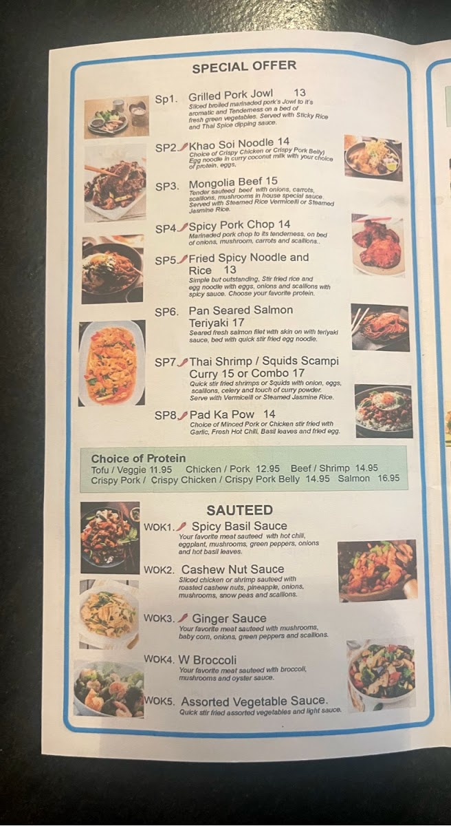 Thai Accent menu board