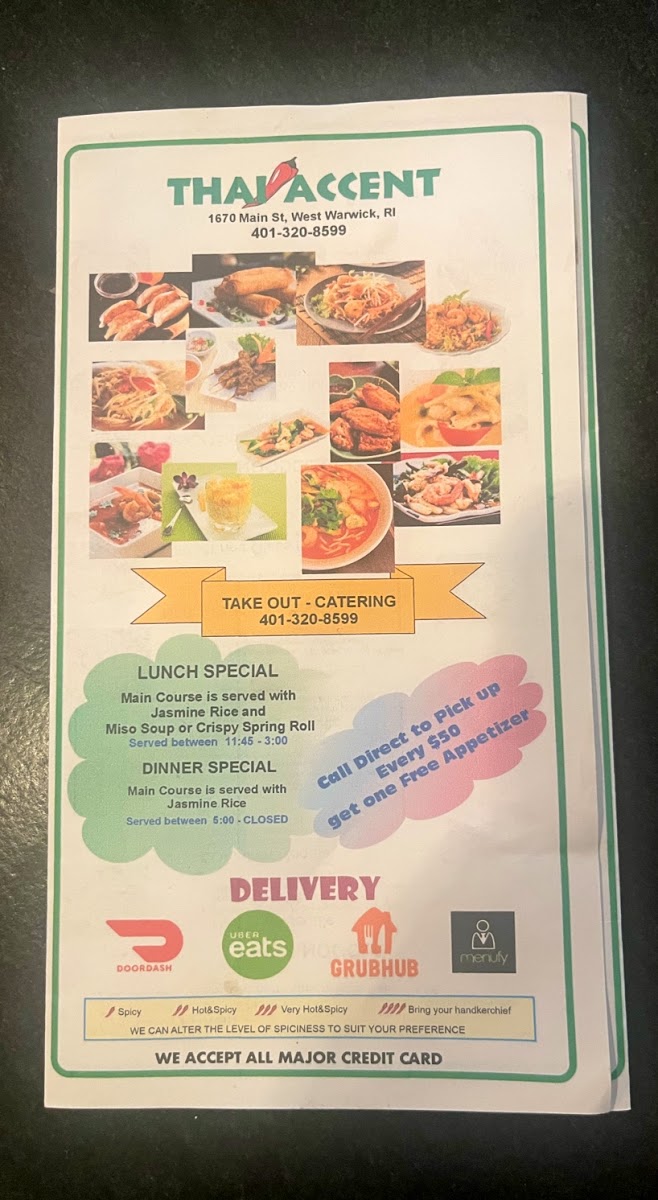 Thai Accent menu board