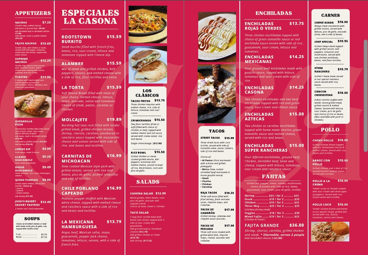 Casona Guzman menu board