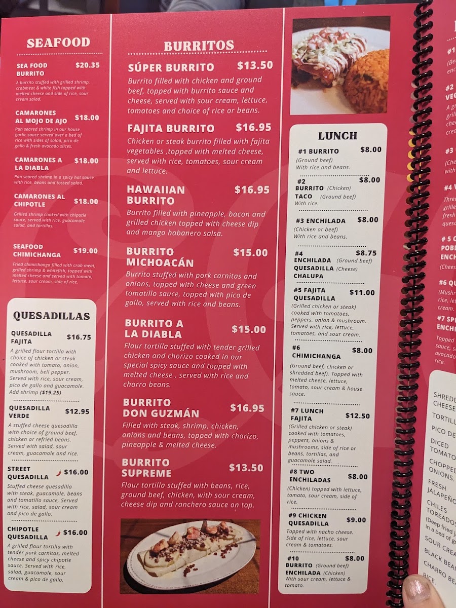 Casona Guzman menu board