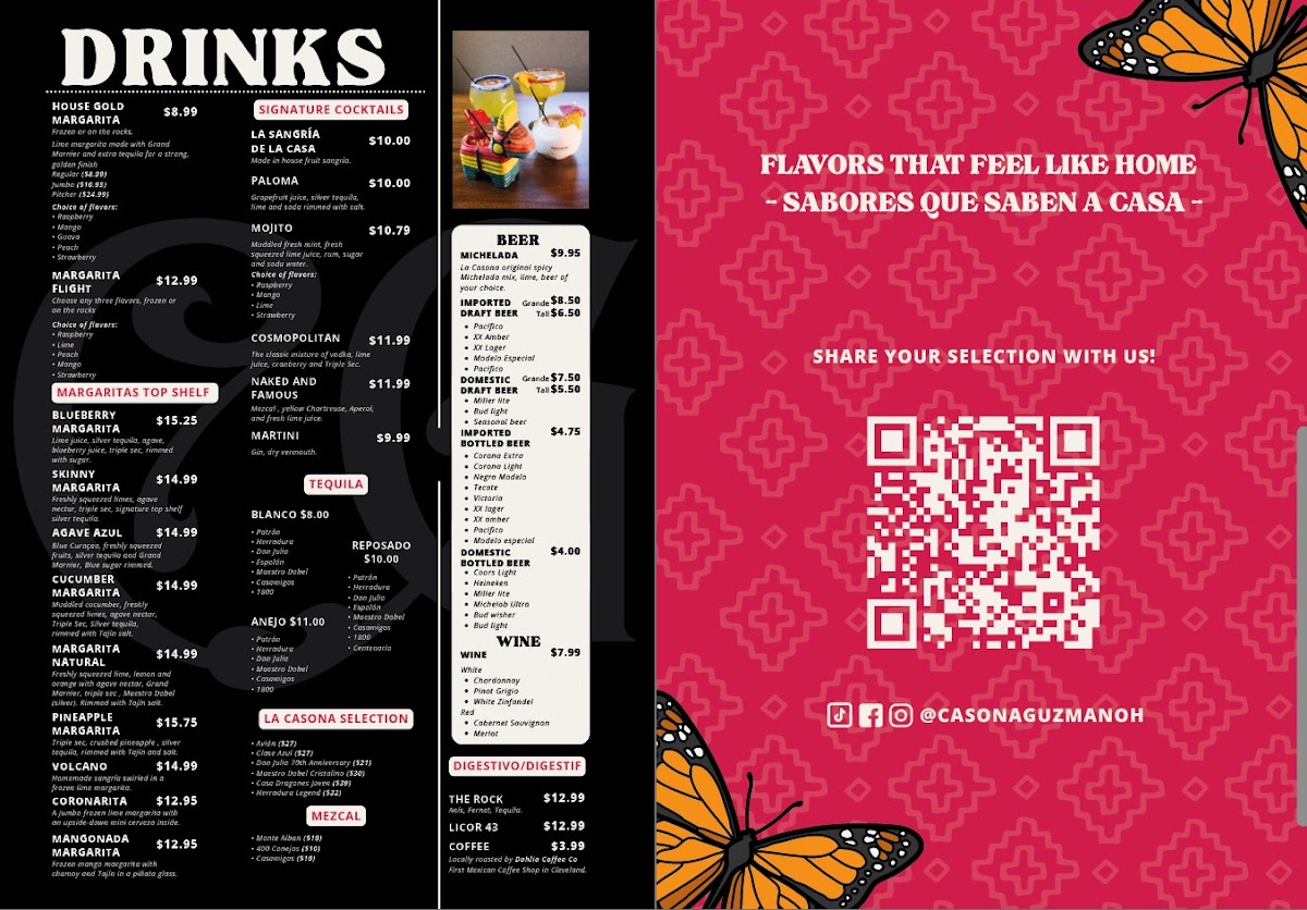Casona Guzman menu board